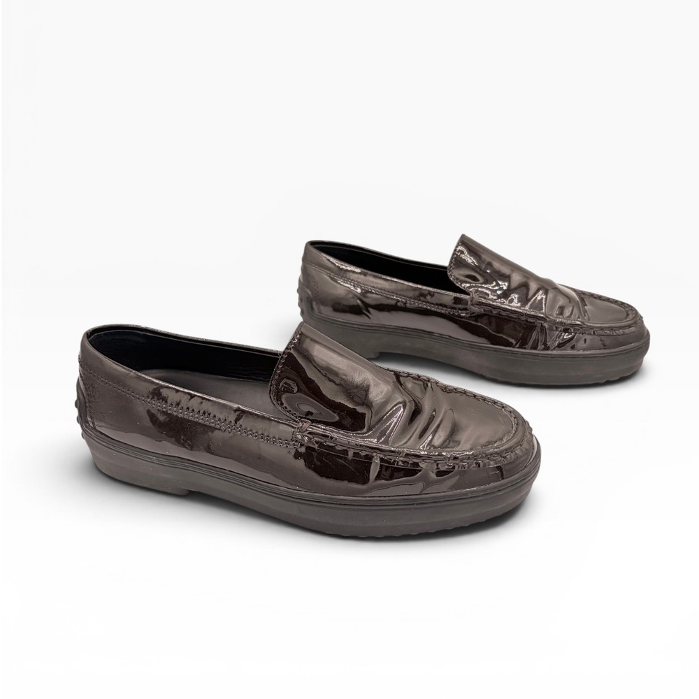 Tod's Loafers 37‎ Dark Academia Brown Patent Leather Gomma Vibram Platform Shoes